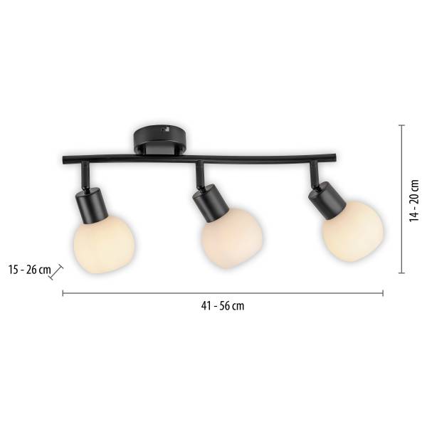 LED-Deckenleuchte Loki Typ B - Eisen / Opalglas - Schwarz - Flammenanzahl: 3