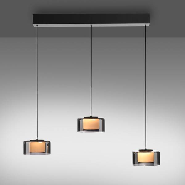 LED-Pendelleuchte Rika Typ A - Klarglas / Eisen - Schwarz - Flammenanzahl: 3