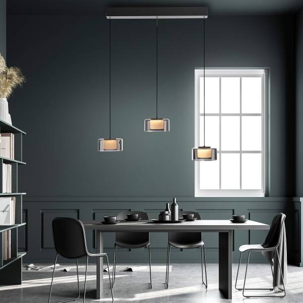 LED-Pendelleuchte Rika Typ A - Klarglas / Eisen - Schwarz - Flammenanzahl: 3