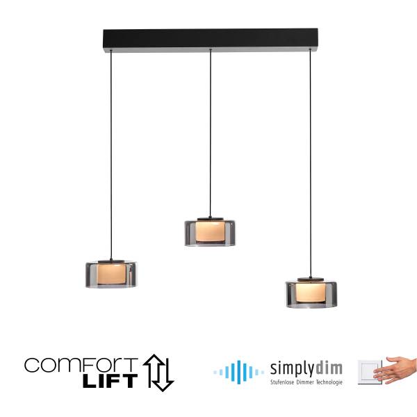 LED-Pendelleuchte Rika Typ A - Klarglas / Eisen - Schwarz - Flammenanzahl: 3