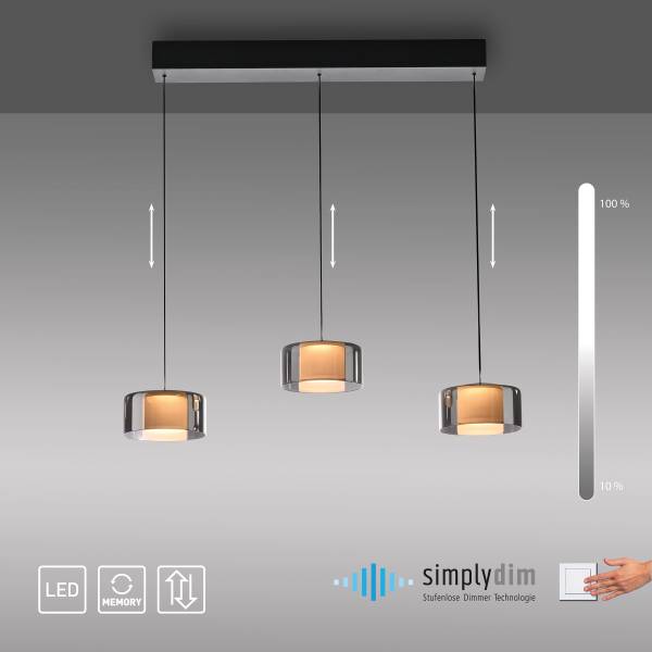 LED-Pendelleuchte Rika Typ A - Klarglas / Eisen - Schwarz - Flammenanzahl: 3