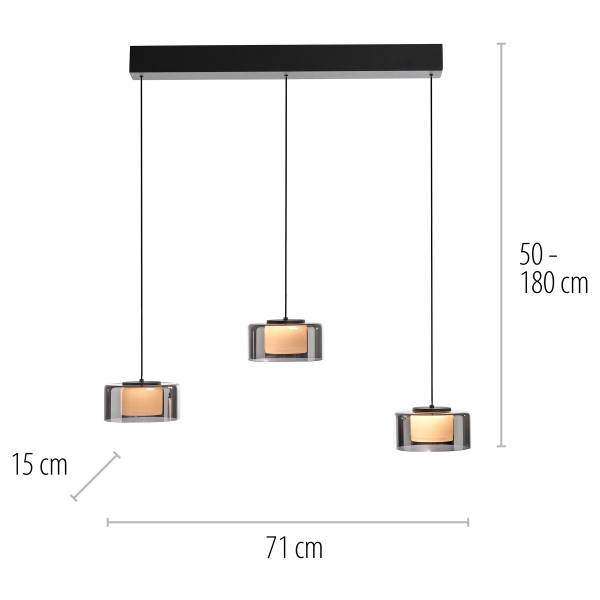 LED-Pendelleuchte Rika Typ A - Klarglas / Eisen - Schwarz - Flammenanzahl: 3