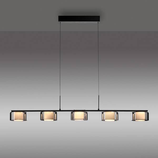 LED-Pendelleuchte Rika Typ B - Klarglas / Eisen - Schwarz - 5-flammig
