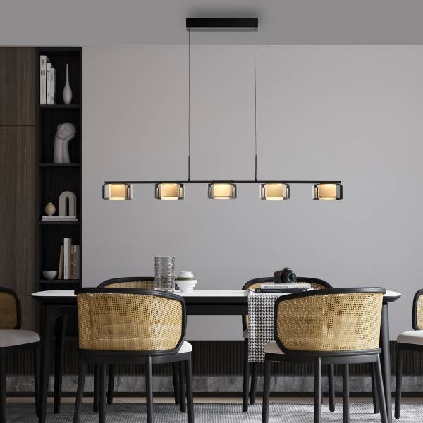LED-Pendelleuchte Rika Typ B - Klarglas / Eisen - Schwarz - 5-flammig