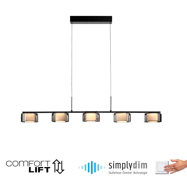 LED-Pendelleuchte Rika Typ B - Klarglas / Eisen - Schwarz - 5-flammig