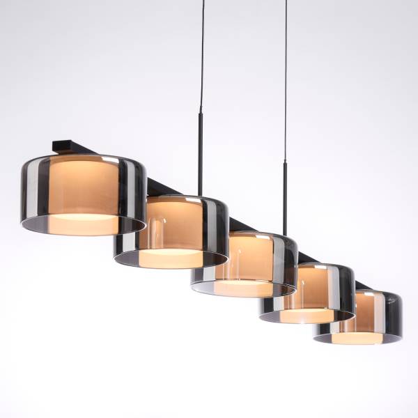LED-Pendelleuchte Rika Typ B - Klarglas / Eisen - Schwarz - 5-flammig