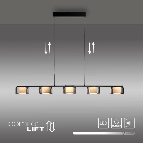 LED-Pendelleuchte Rika Typ B - Klarglas / Eisen - Schwarz - 5-flammig