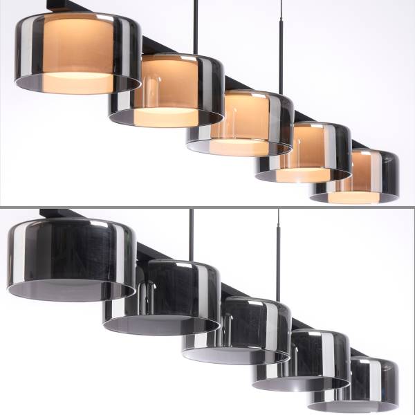 LED-Pendelleuchte Rika Typ B - Klarglas / Eisen - Schwarz - 5-flammig