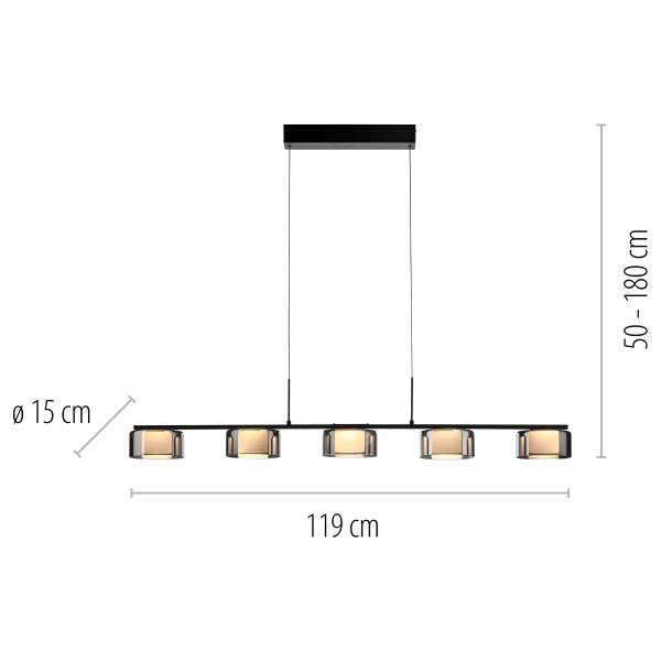 LED-Pendelleuchte Rika Typ B - Klarglas / Eisen - Schwarz - 5-flammig