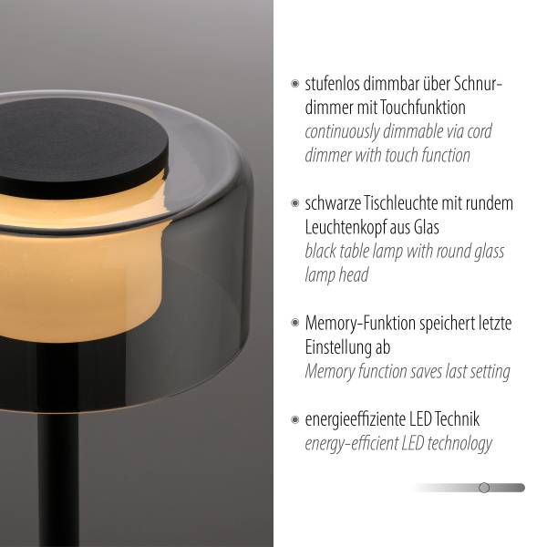 LED-Tischleuchte Rika Typ A - Klarglas / Eisen - Schwarz - 1-flammig
