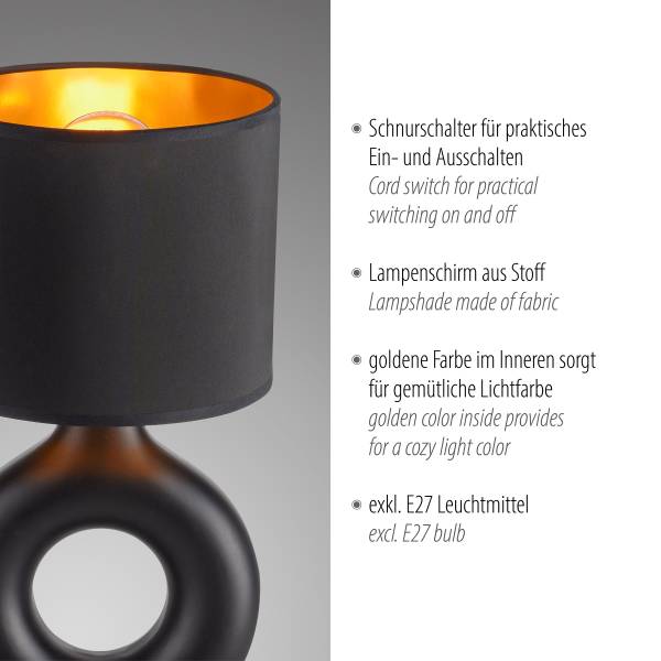 Tischleuchte Carara - Keramik - 1-flammig - Schwarz / Gold