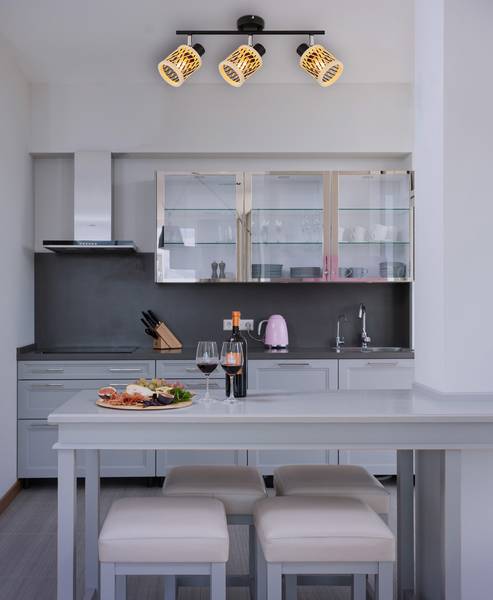 Deckenleuchte Mali Typ B - Bambus massiv / Eisen - Flammenanzahl: 3