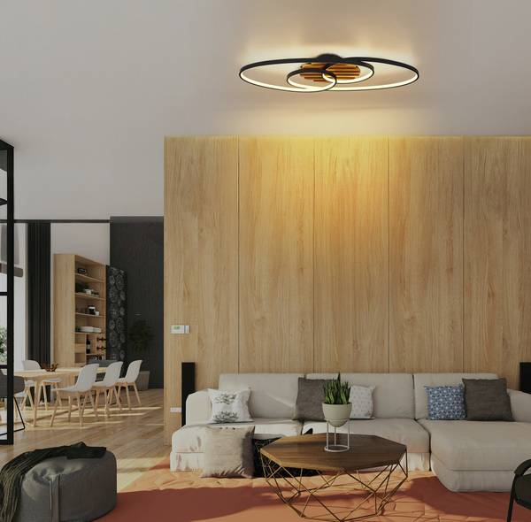 LED-Deckenleuchte Tisha Typ B - Eisen / Kiefer massiv - 1-flammig