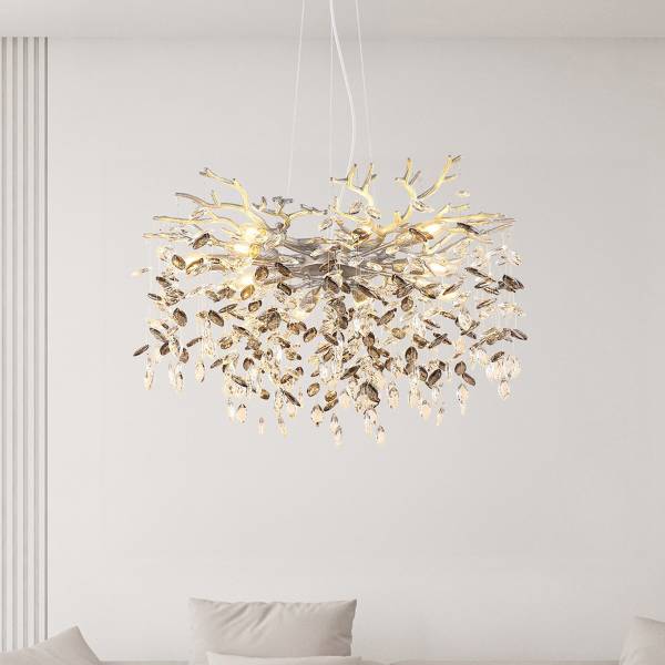 Pendelleuchte Queena Typ B - Glas / Eisen - 10-flammig - Silber