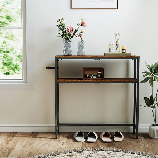 Konsolentisch Long Pine - 80 cm - Altholz Dekor / Schwarz