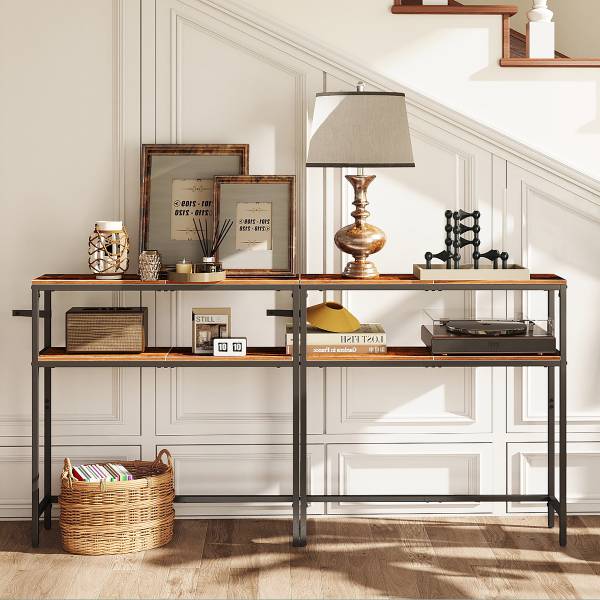 Konsolentisch Long Pine - 80 cm - Altholz Dekor / Schwarz