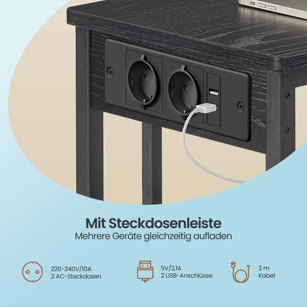 Beistelltisch Mahari mit Steckdose - Schwarz