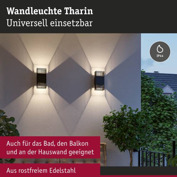 LED-Außenwandleuchte Tharin - Edelstahl - 1-flammig - Schwarz