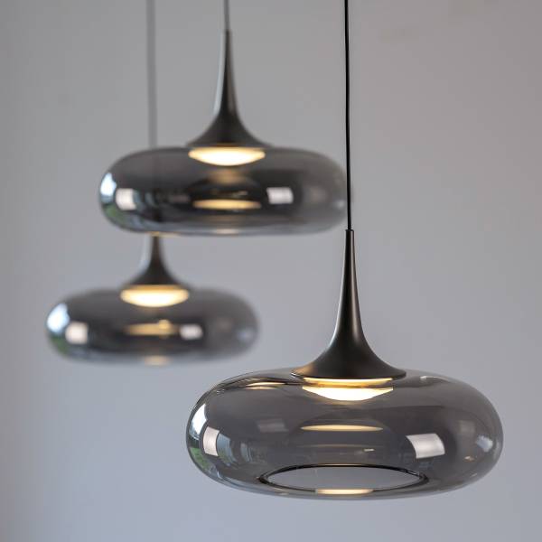 LED-Pendelleuchte Posh - Rauchglas / Eisen - Flammenanzahl: 3