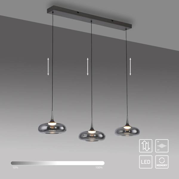 LED-Pendelleuchte Posh - Rauchglas / Eisen - Flammenanzahl: 3