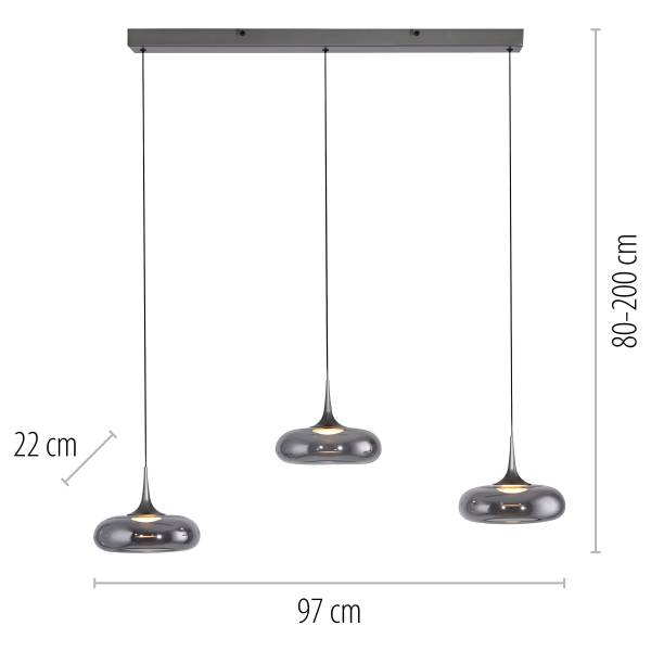 LED-Pendelleuchte Posh - Rauchglas / Eisen - Flammenanzahl: 3
