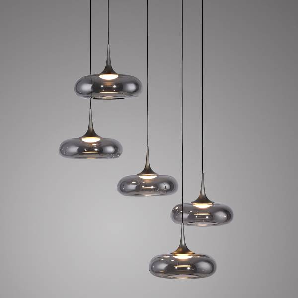LED-Pendelleuchte Posh rund - Rauchglas / Eisen - 5-flammig