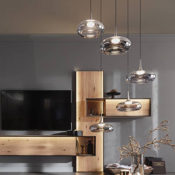 LED-Pendelleuchte Posh rund - Rauchglas / Eisen - 5-flammig