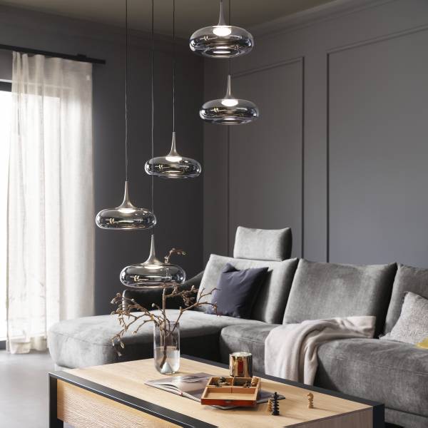LED-Pendelleuchte Posh rund - Rauchglas / Eisen - 5-flammig