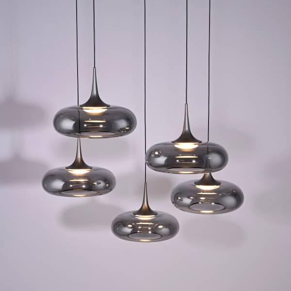 LED-Pendelleuchte Posh rund - Rauchglas / Eisen - 5-flammig