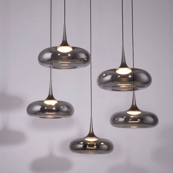 LED-Pendelleuchte Posh rund - Rauchglas / Eisen - 5-flammig