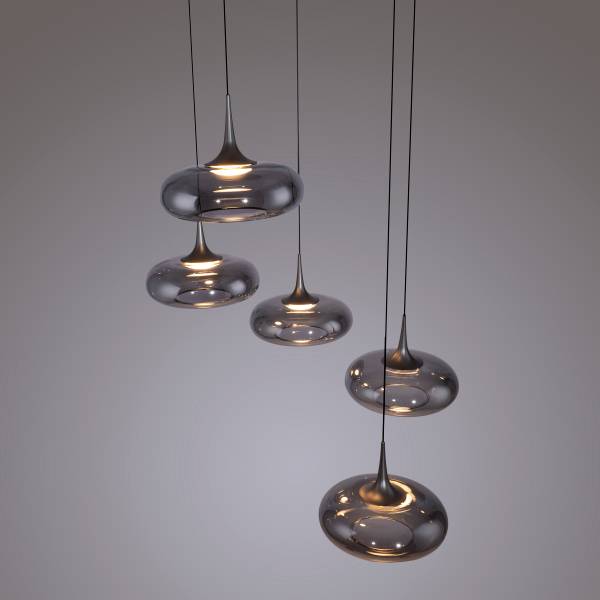 LED-Pendelleuchte Posh rund - Rauchglas / Eisen - 5-flammig
