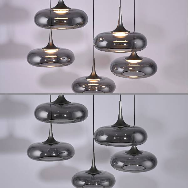 LED-Pendelleuchte Posh rund - Rauchglas / Eisen - 5-flammig