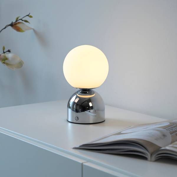 LED-Tischleuchte Rudi - Opalglas / Eisen - 1-flammig - Silber