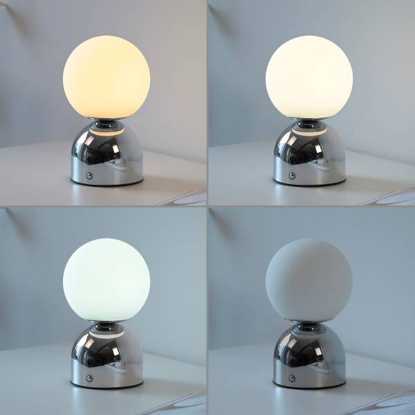 LED-Tischleuchte Rudi - Opalglas / Eisen - 1-flammig - Silber