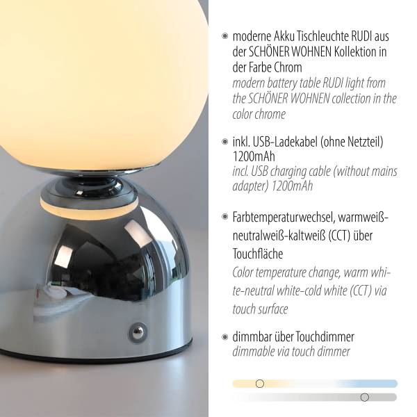 LED-Tischleuchte Rudi - Opalglas / Eisen - 1-flammig - Silber