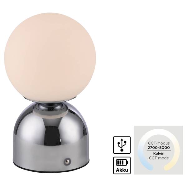 LED-Tischleuchte Rudi - Opalglas / Eisen - 1-flammig - Silber