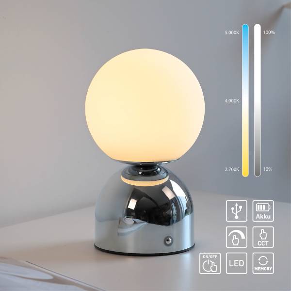 LED-Tischleuchte Rudi - Opalglas / Eisen - 1-flammig - Silber
