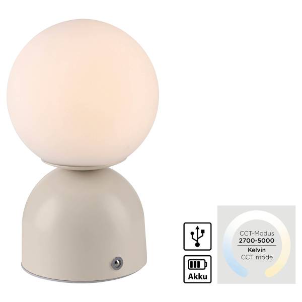 LED-Tischleuchte Rudi - Opalglas / Eisen - 1-flammig - Beige