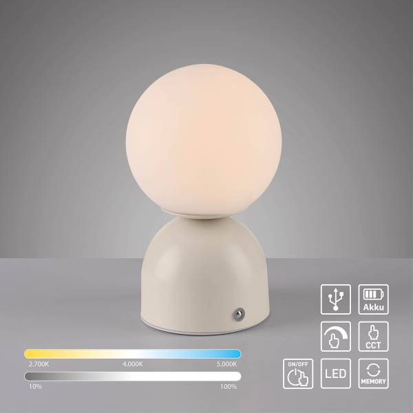LED-Tischleuchte Rudi - Opalglas / Eisen - 1-flammig - Beige