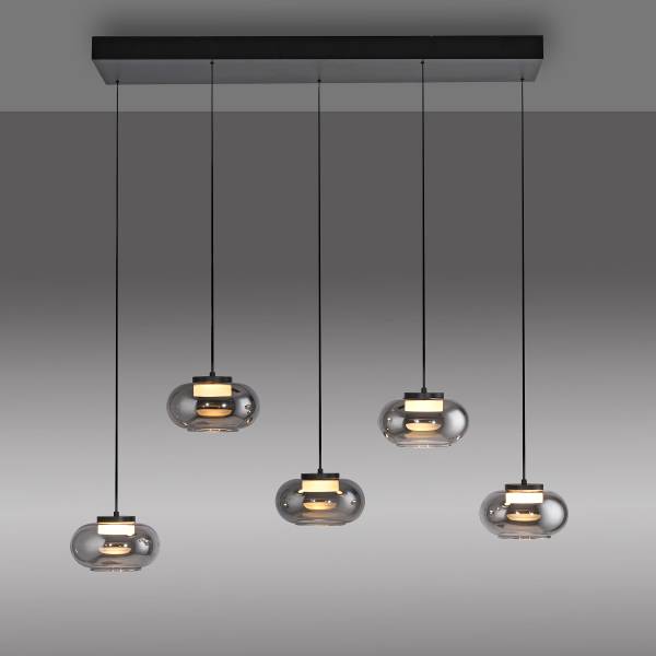 LED-Pendelleuchte Sia - Rauchglas / Eisen - Flammenanzahl: 5