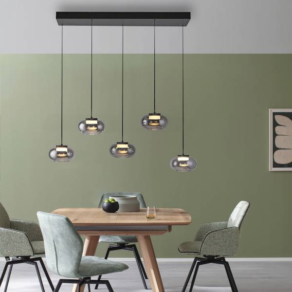 LED-Pendelleuchte Sia - Rauchglas / Eisen - Flammenanzahl: 5