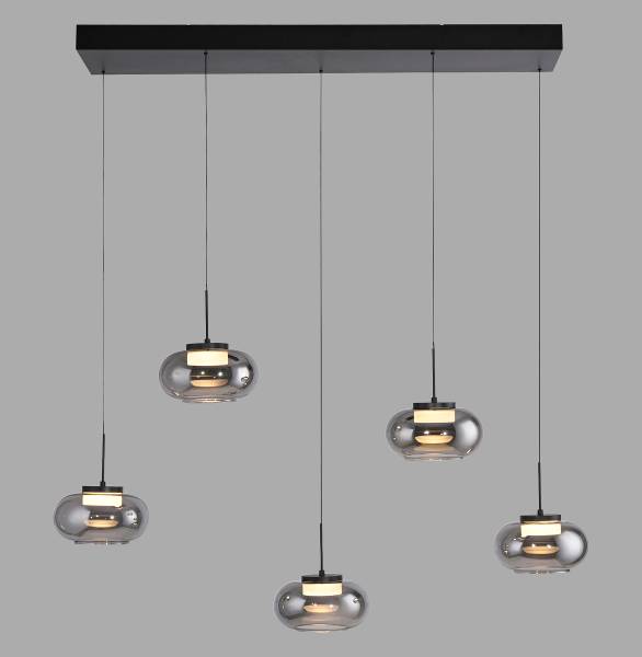 LED-Pendelleuchte Sia - Rauchglas / Eisen - Flammenanzahl: 5