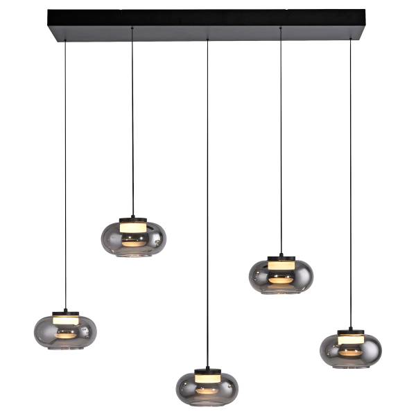 LED-Pendelleuchte Sia - Rauchglas / Eisen - Flammenanzahl: 5