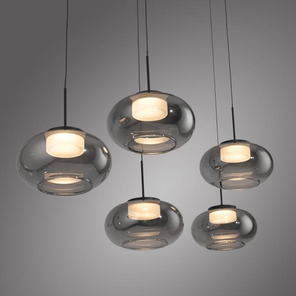LED-Pendelleuchte Sia - Rauchglas / Eisen - Flammenanzahl: 5