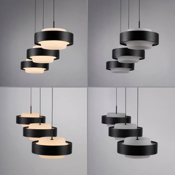 LED-Pendelleuchte Elmo - Acrylglas / Aluminiumguss - Schwarz - Flammenanzahl: 3