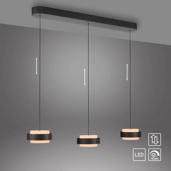 LED-Pendelleuchte Elmo - Acrylglas / Aluminiumguss - Schwarz - Flammenanzahl: 3