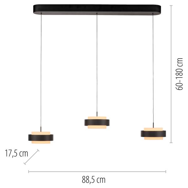 LED-Pendelleuchte Elmo - Acrylglas / Aluminiumguss - Schwarz - Flammenanzahl: 3