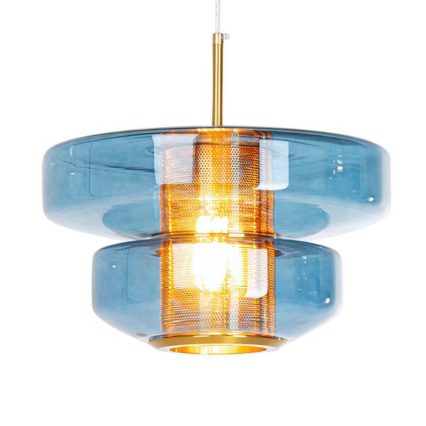 Pendelleuchte Arcadia - Farbglas / Stahl - 1-flammig - Blau