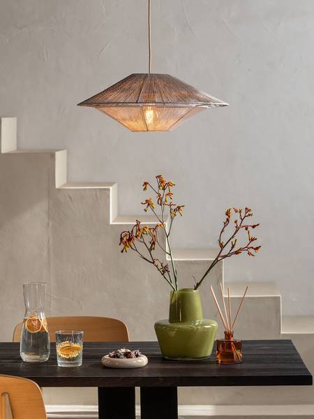 Pendelleuchte Lumbini - Bambus / Eisen - 1-flammig - Grau - Durchmesser: 50 cm