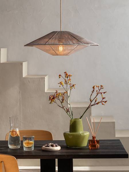 Pendelleuchte Lumbini - Bambus / Eisen - 1-flammig - Grau - Durchmesser: 50 cm